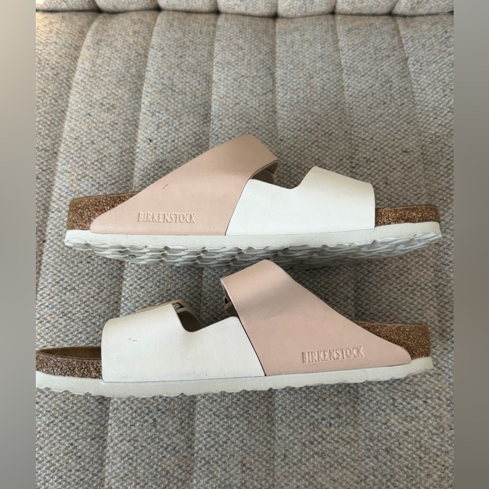 BIRKENSTOCK Two-Tone Blush & White Arizona Double Strap Sandal, sz 39 / 8.5 US - Picture 6 of 13